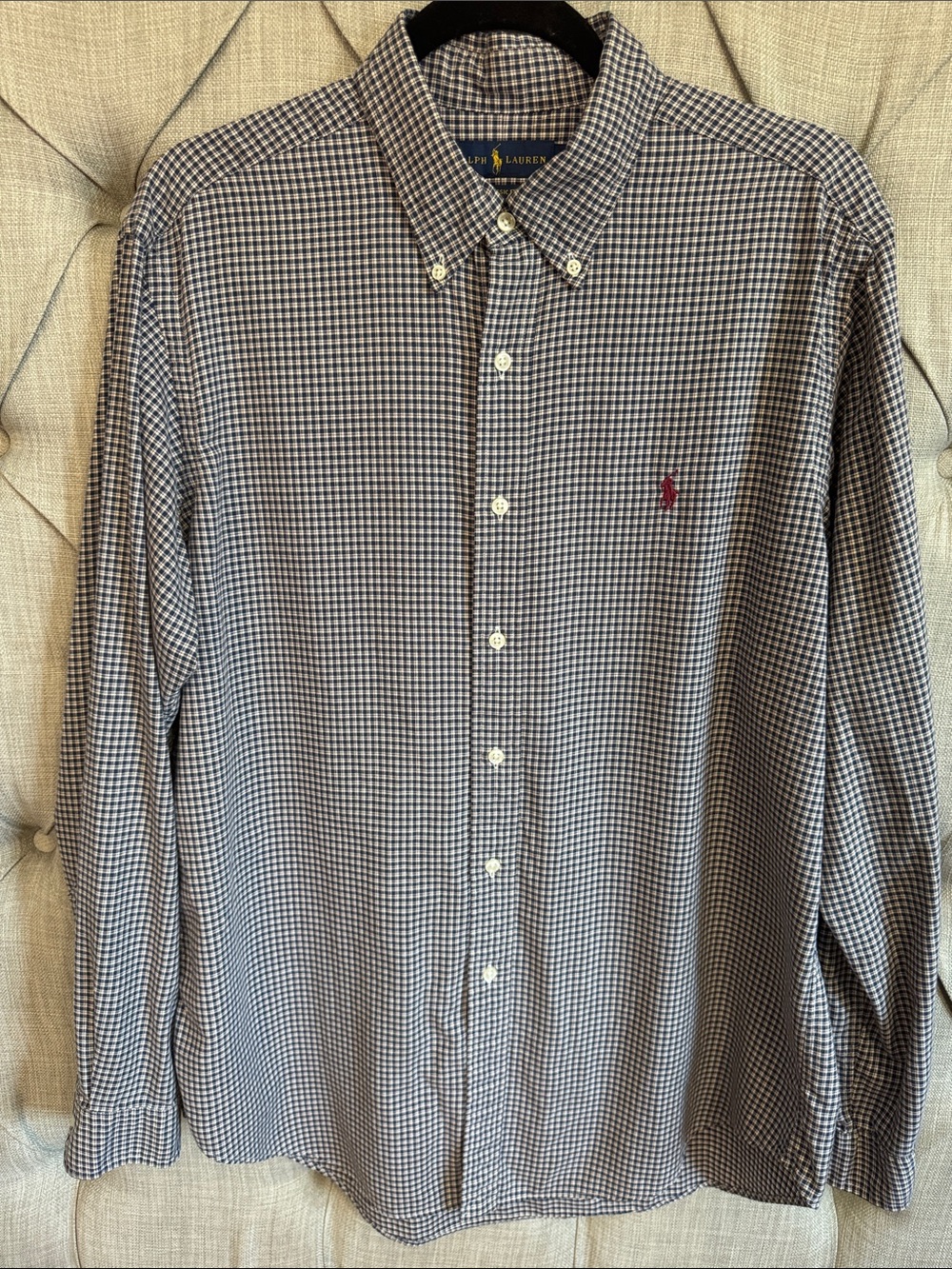 Ralph Lauren Men’s Button-Down Micro-Check Shirt - Blue/White with Red Logo